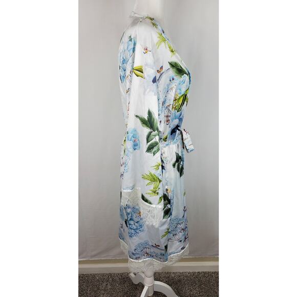 Homebodii Curve Blue Floral Lace Trim  Robe Womens - Picture 2 of 6